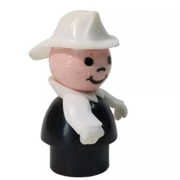 Vintage Fisher Price Little People Fireman Figure Retro Toy Black White 1980s - Picture 2 of 7